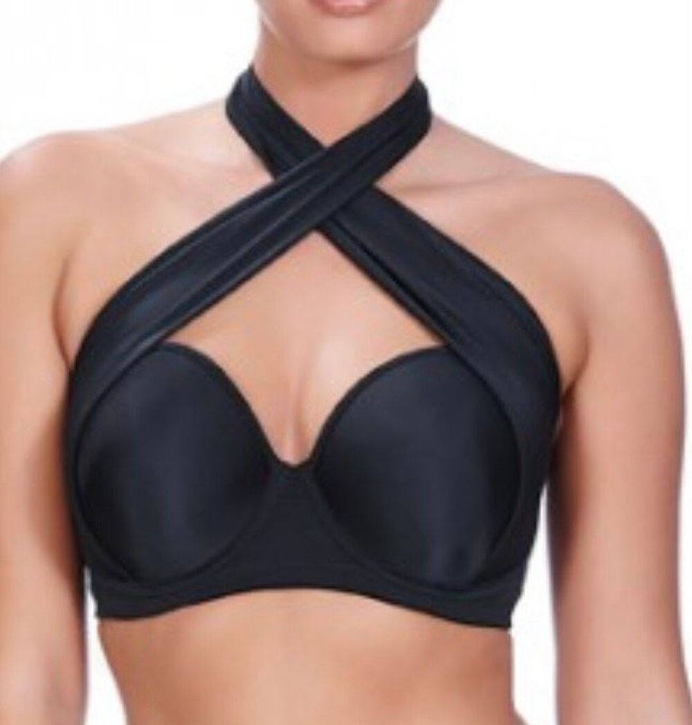 Freya 34DD Remix Underwire Moulded Multiway Bandeau Bikini Top black swimwear